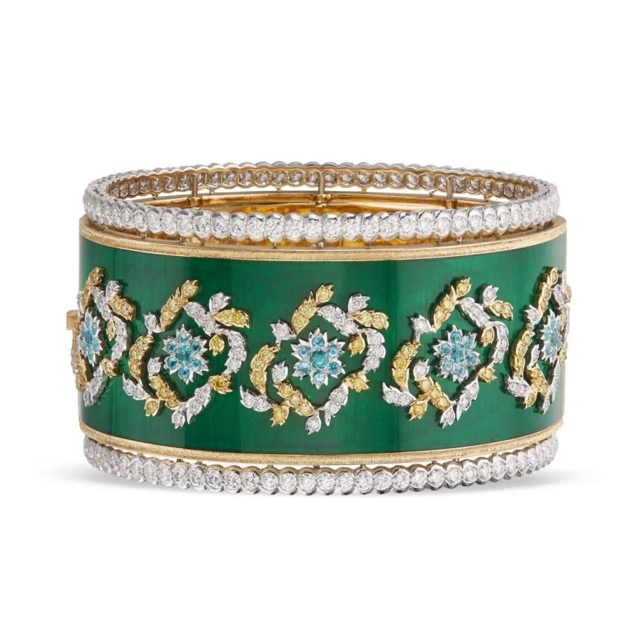 Buccellati Capri 18K Gold Diamond Bangle Bracelet Luxury Italian Jewelry
