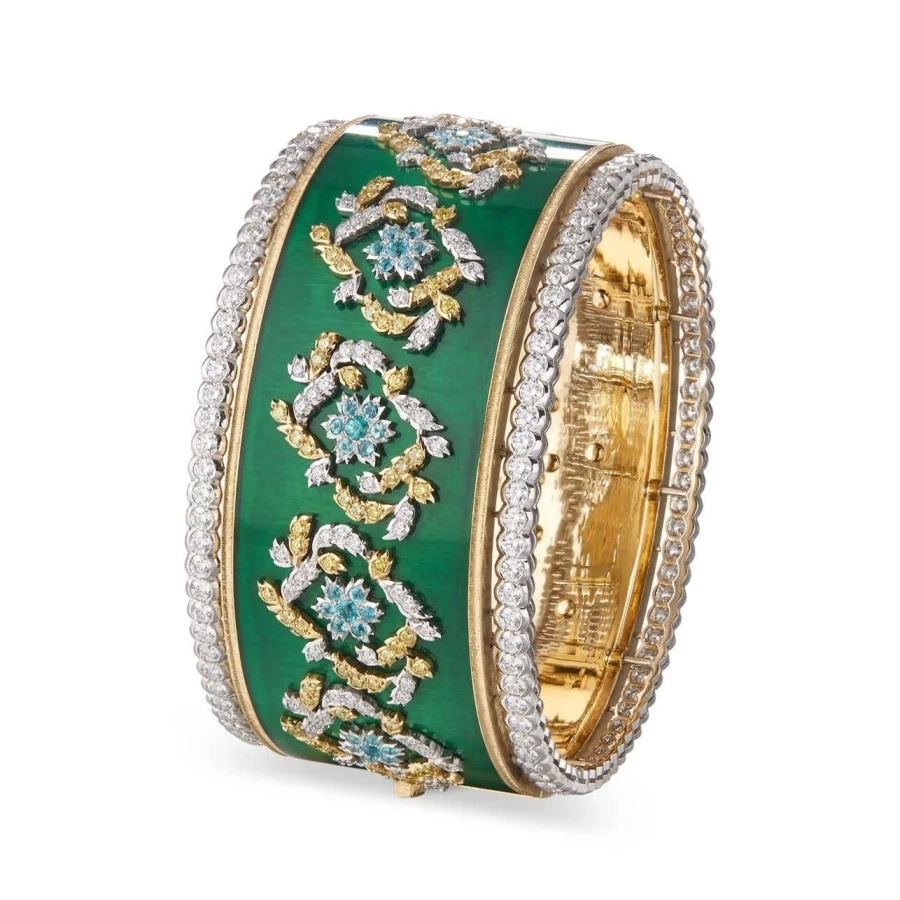 Buccellati Capri 18K Gold Diamond Bangle Bracelet Luxury Italian Jewelry