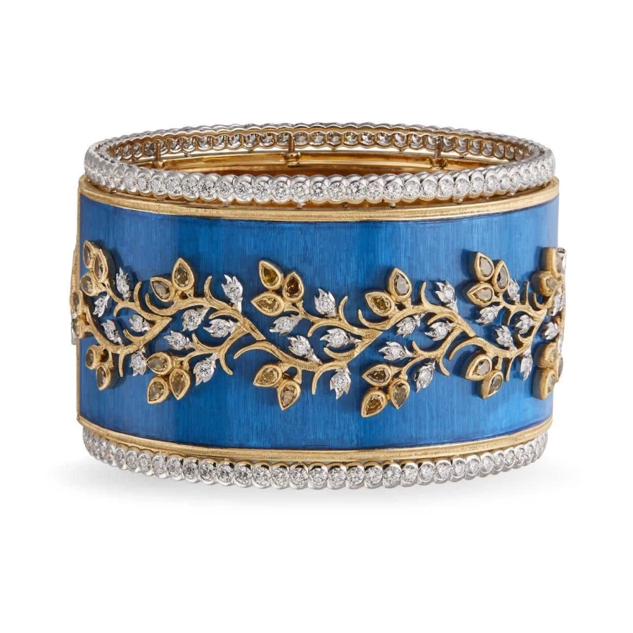 Buccellati Capri 18K Gold Diamond Bangle Bracelet for Women Luxury Italian Jewelry