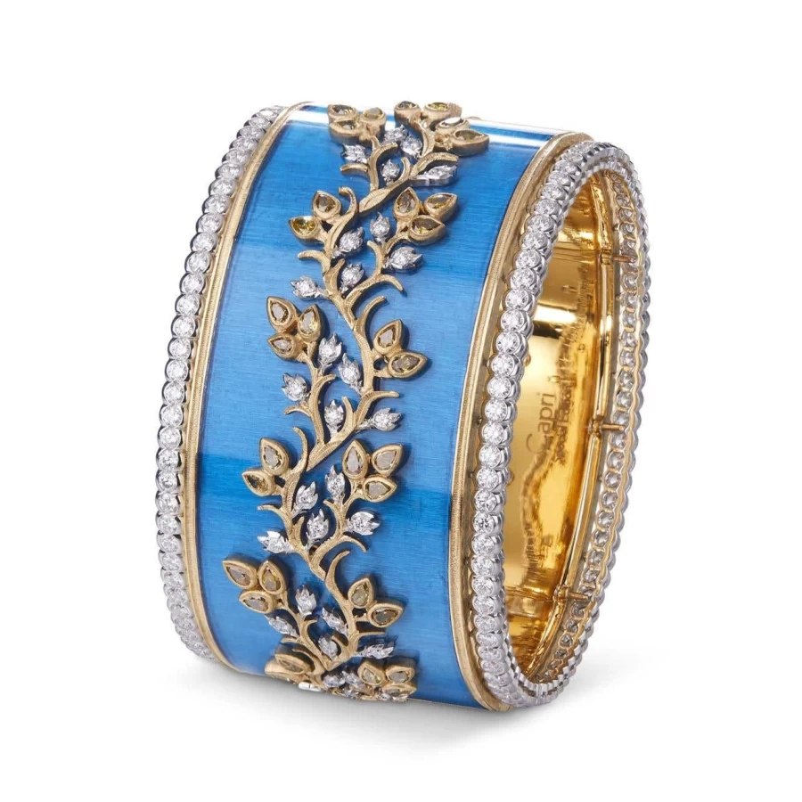 Buccellati Capri 18K Gold Diamond Bangle Bracelet for Women Luxury Italian Jewelry