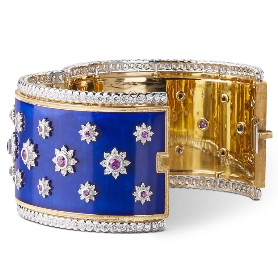 Buccellati Capri 18K Gold Diamond Bangle Bracelet for Women Luxury Italian Jewelry